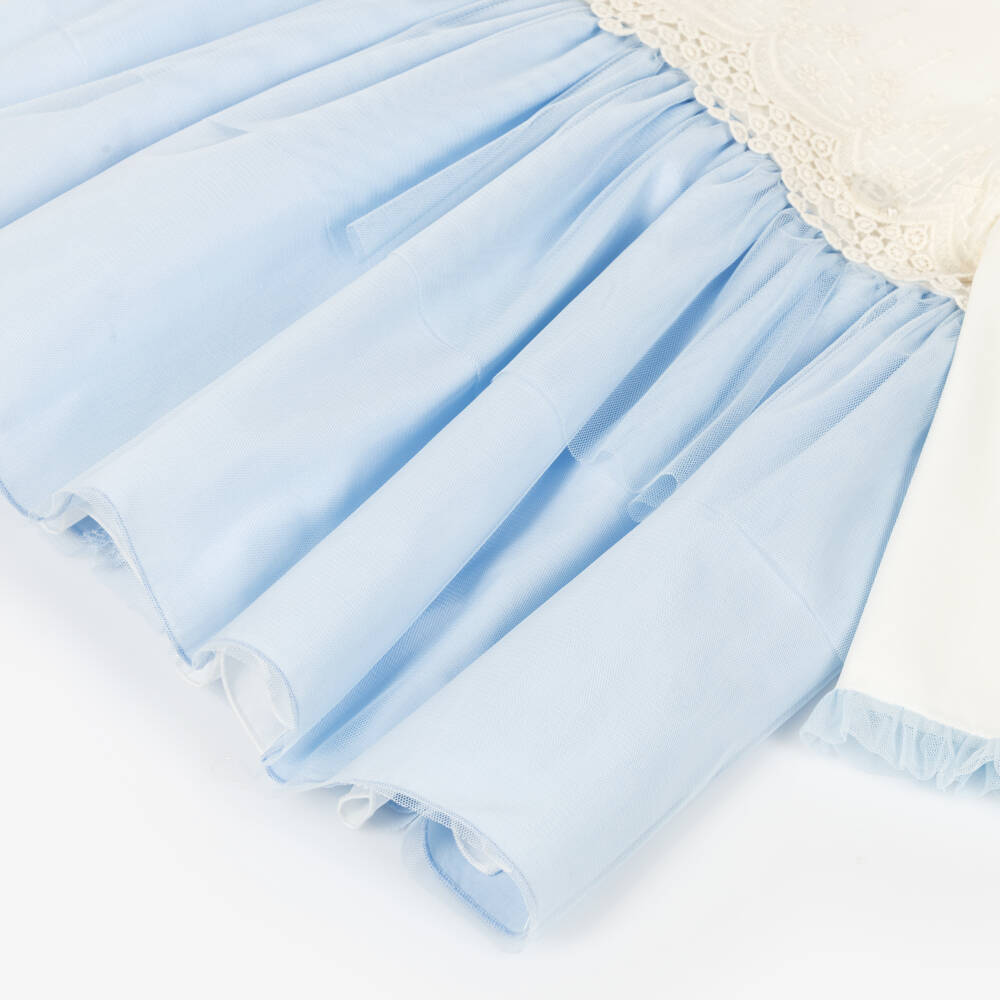 Miranda-Girls Blue & Ivory Dress with Lace Detail | Childrensalon