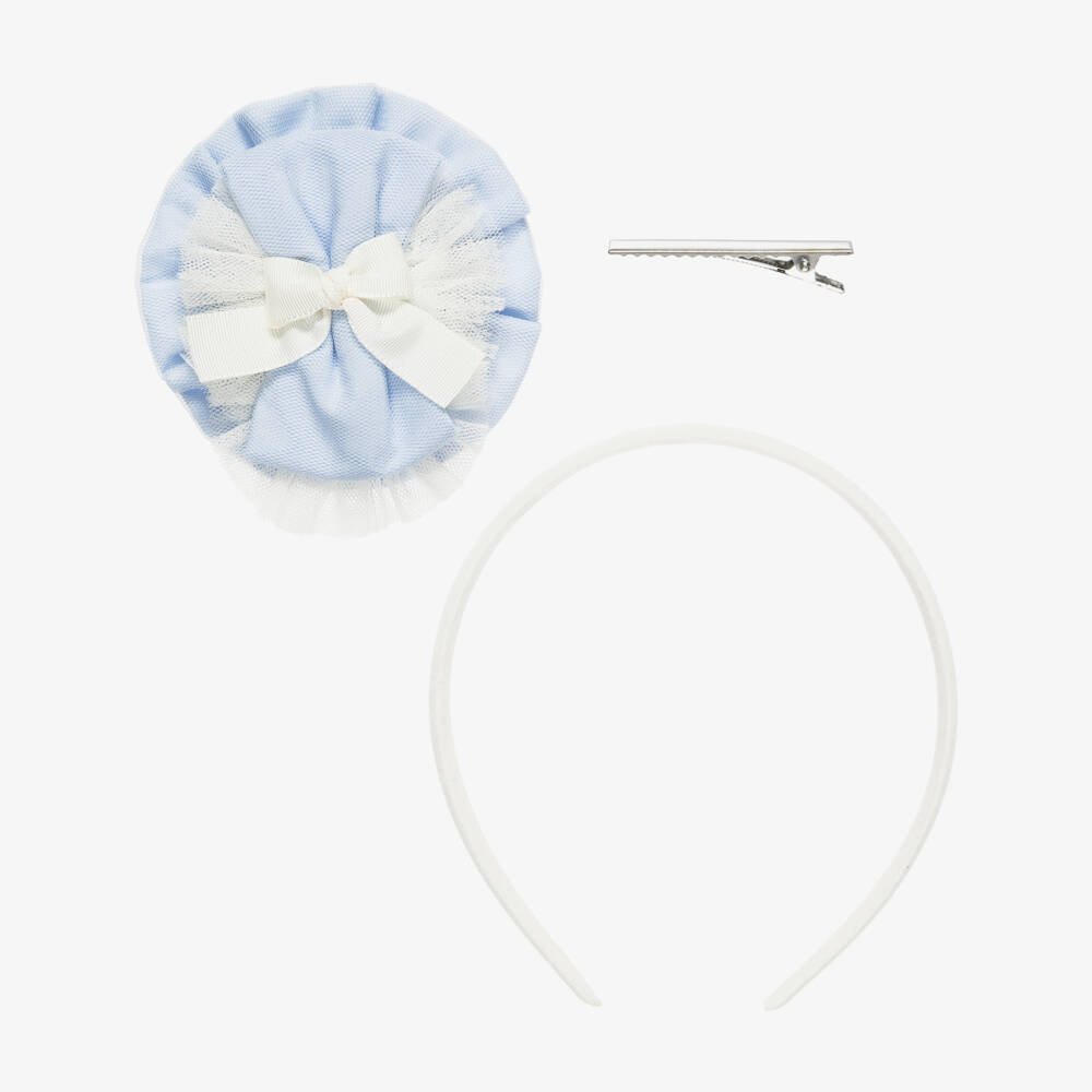 Miranda-Girls Blue & Ivory Hairband with Detachable Rosette | Childrensalon