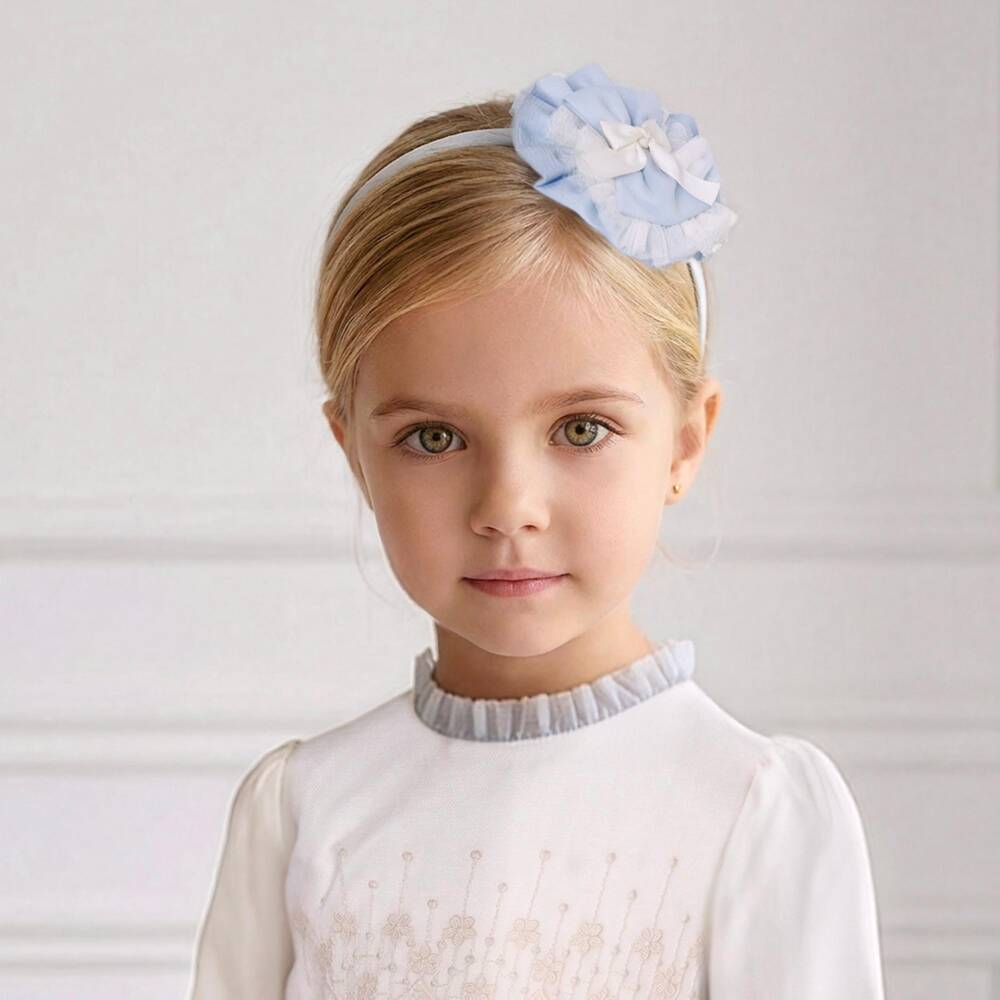 Miranda-Girls Blue & Ivory Hairband with Detachable Rosette | Childrensalon