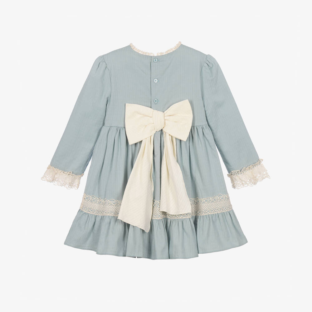 Miranda-Girls Blue & Ivory Lace Cotton Dress | Childrensalon
