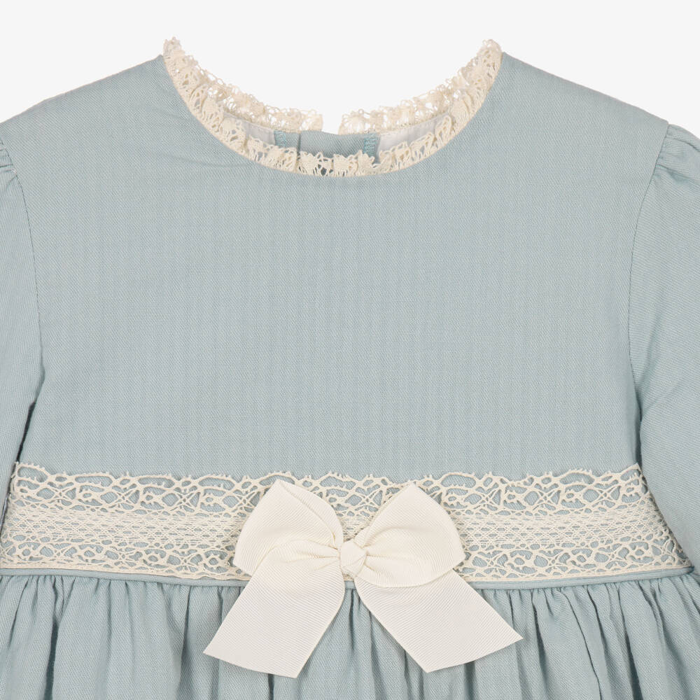 Miranda-Girls Blue & Ivory Lace Cotton Dress | Childrensalon