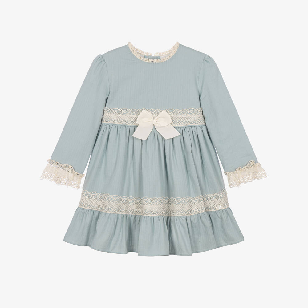 Miranda-Girls Blue & Ivory Lace Cotton Dress  | Childrensalon
