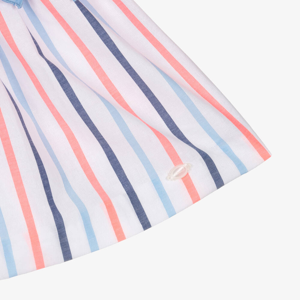 Miranda-Girls Blue & Pink Striped Dress with Bows | Childrensalon