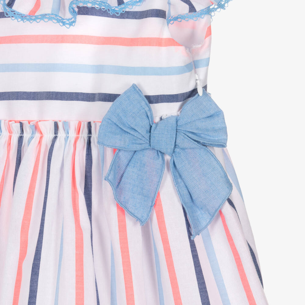 Miranda-Girls Blue & Pink Striped Dress with Bows | Childrensalon