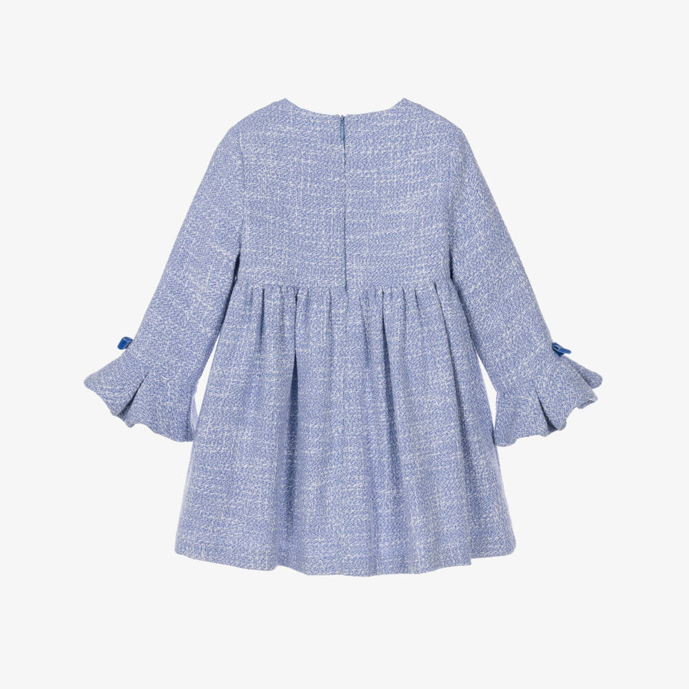 Miranda-Girls Blue Tweed Dress with Velvet Bows | Childrensalon
