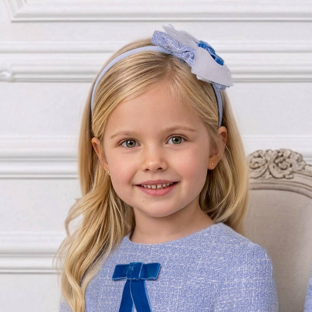Miranda-Girls Blue Tweed Rosette Hairband | Childrensalon