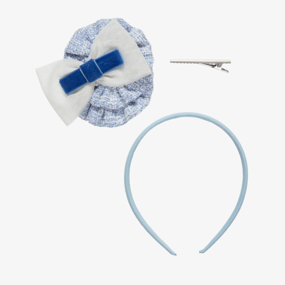 Miranda-Girls Blue Tweed Rosette Hairband | Childrensalon