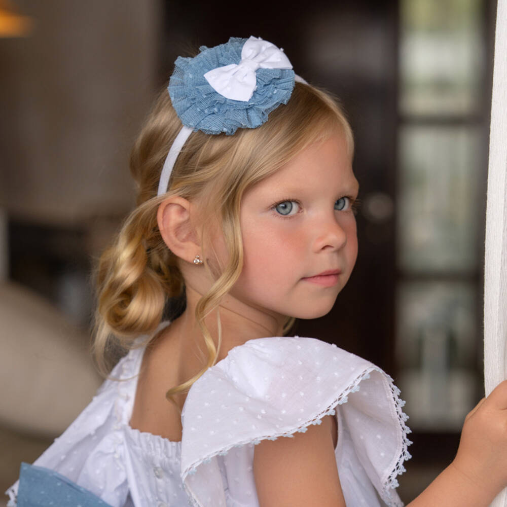 Miranda-طوق شعر مزين بوردة لون أبيض وأزرق للبنات | Childrensalon