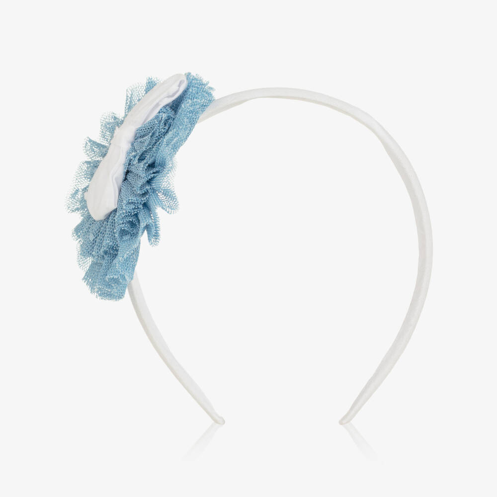 Miranda-Girls Blue & White Rosette Hairband with Hair Clip | Childrensalon