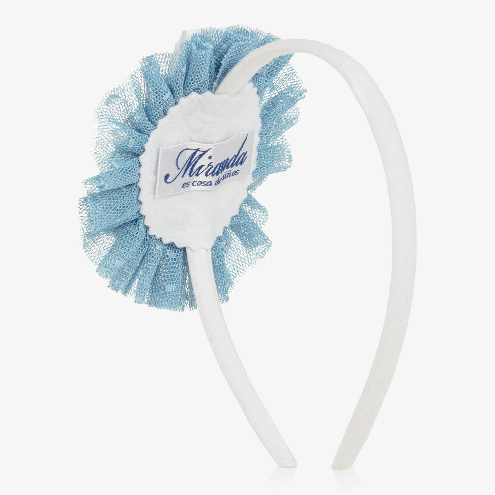 Miranda-Girls Blue & White Rosette Hairband with Hair Clip | Childrensalon