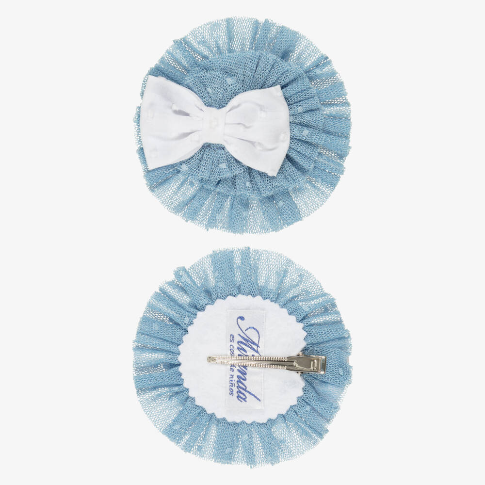 Miranda-Girls Blue & White Rosette Hairband with Hair Clip | Childrensalon