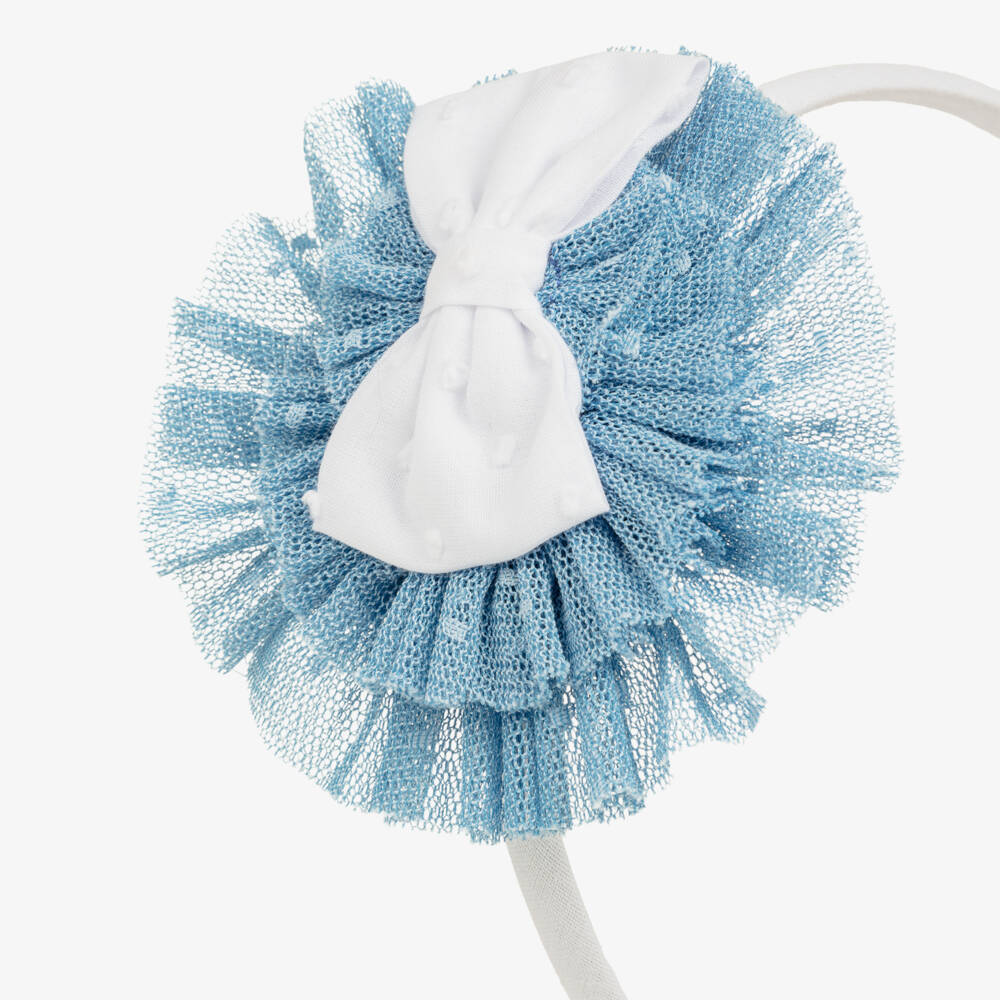 Miranda-Girls Blue & White Rosette Hairband with Hair Clip | Childrensalon