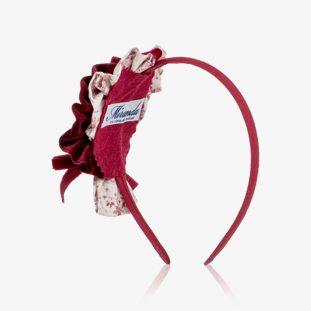 Miranda-Girls Burgundy Floral Hairband with Velvet Bow | Childrensalon