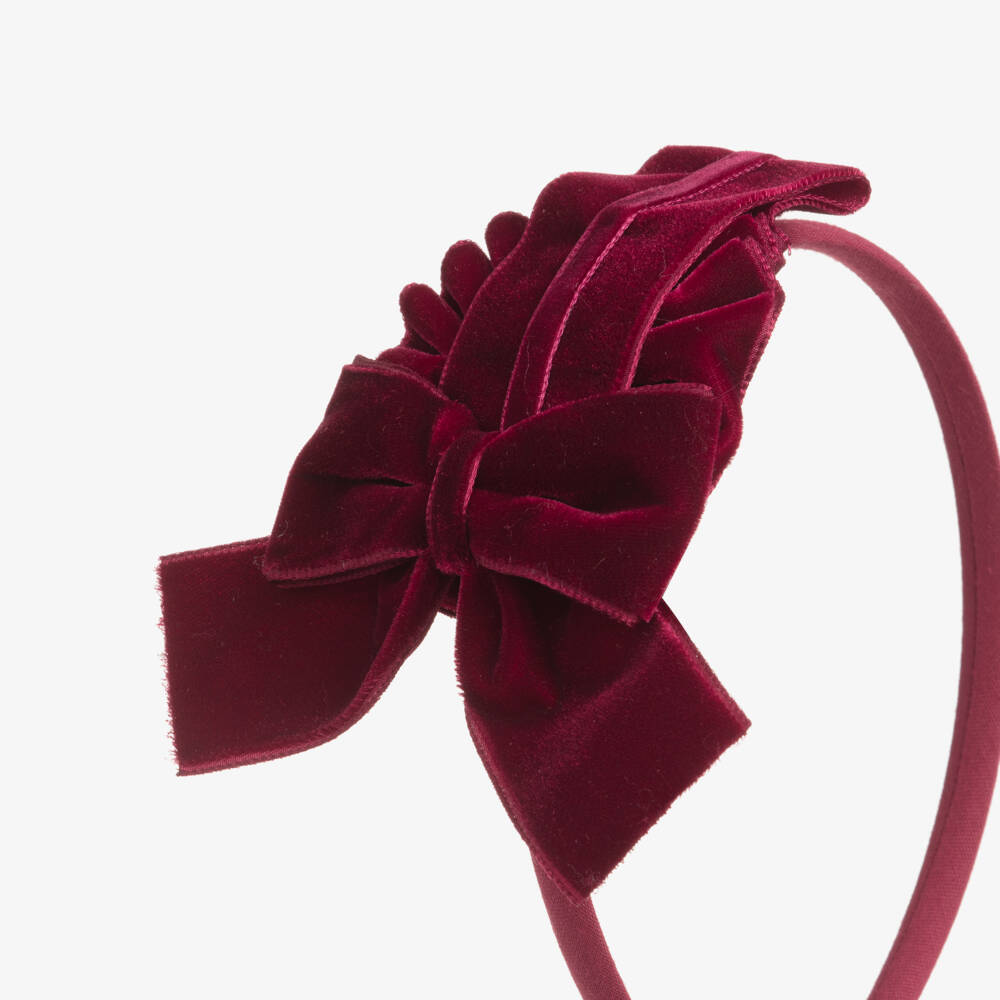 Miranda-Girls Burgundy Red Velvet Bow Hairband | Childrensalon