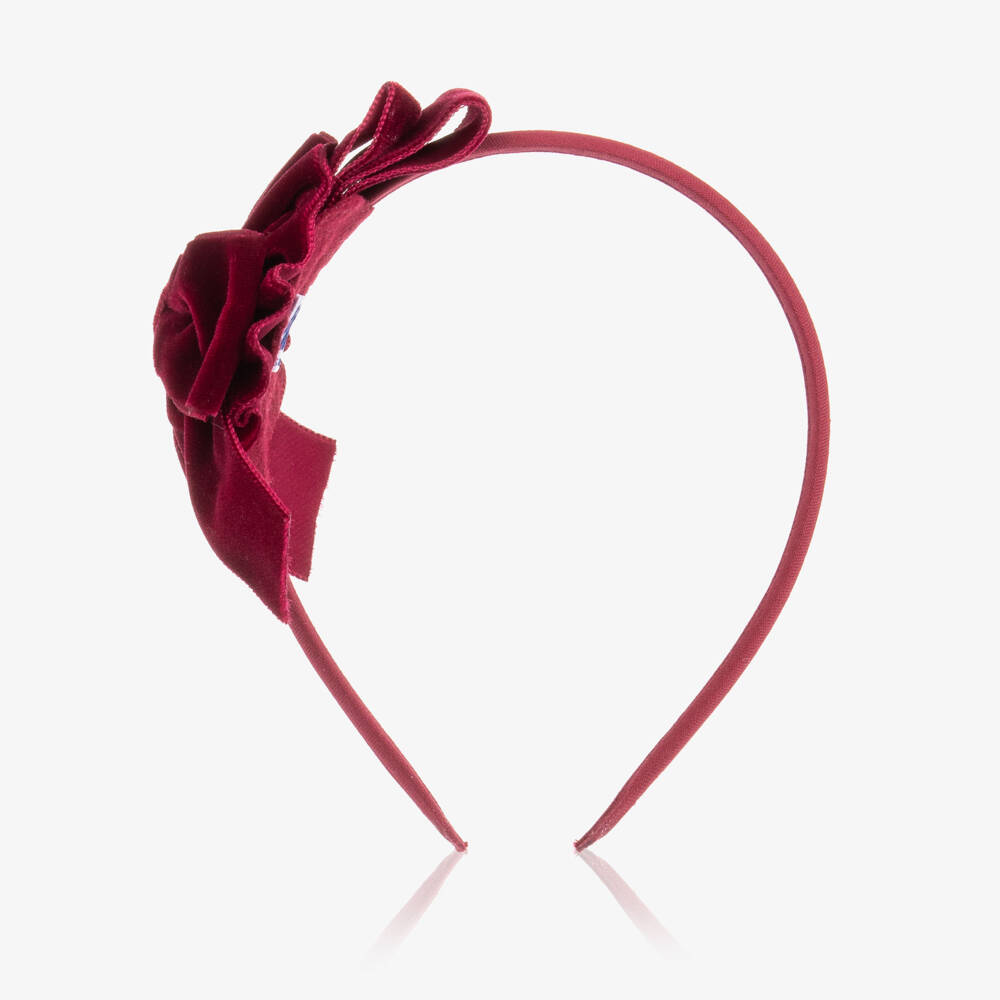 Miranda-Girls Burgundy Red Velvet Bow Hairband | Childrensalon