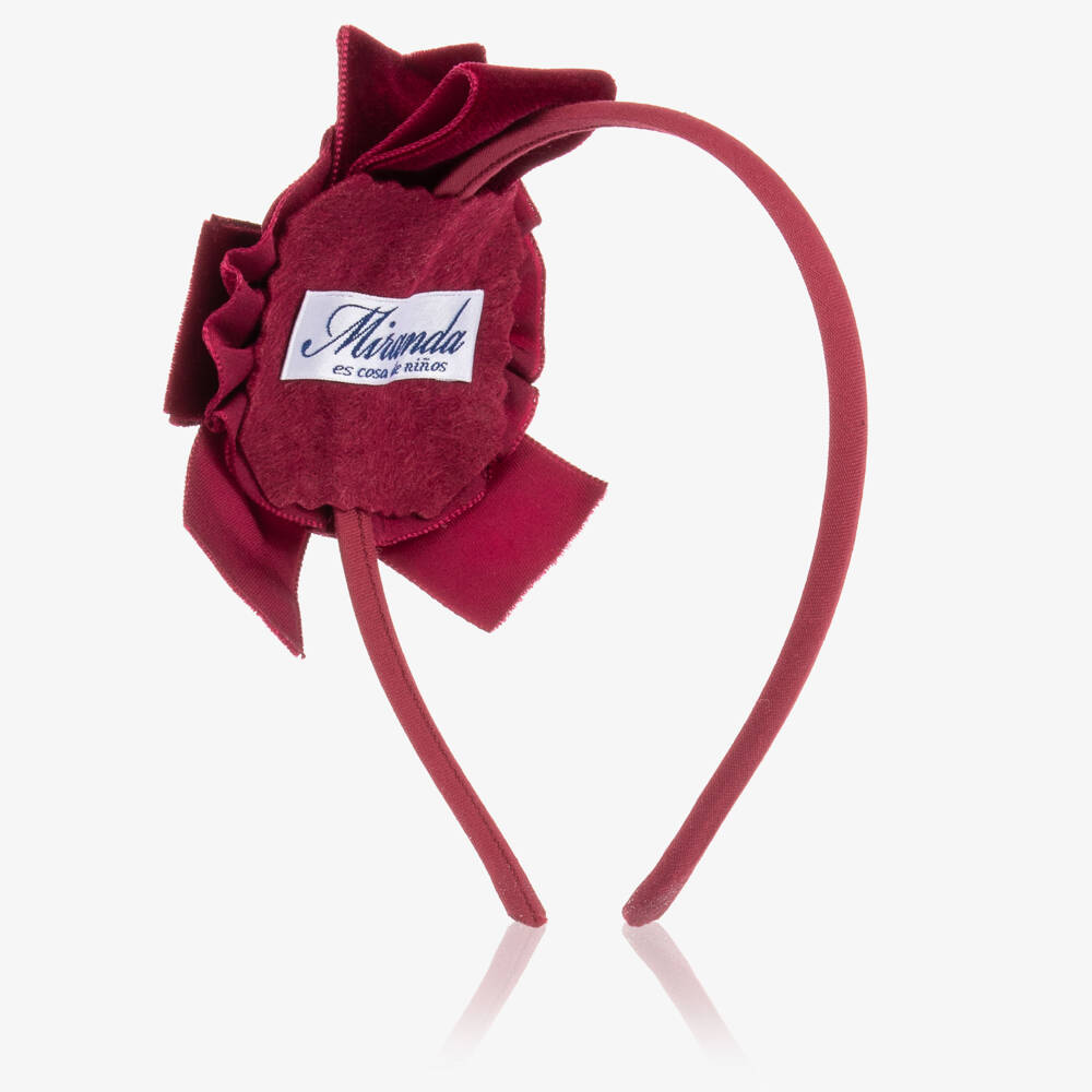 Miranda-Girls Burgundy Red Velvet Bow Hairband | Childrensalon