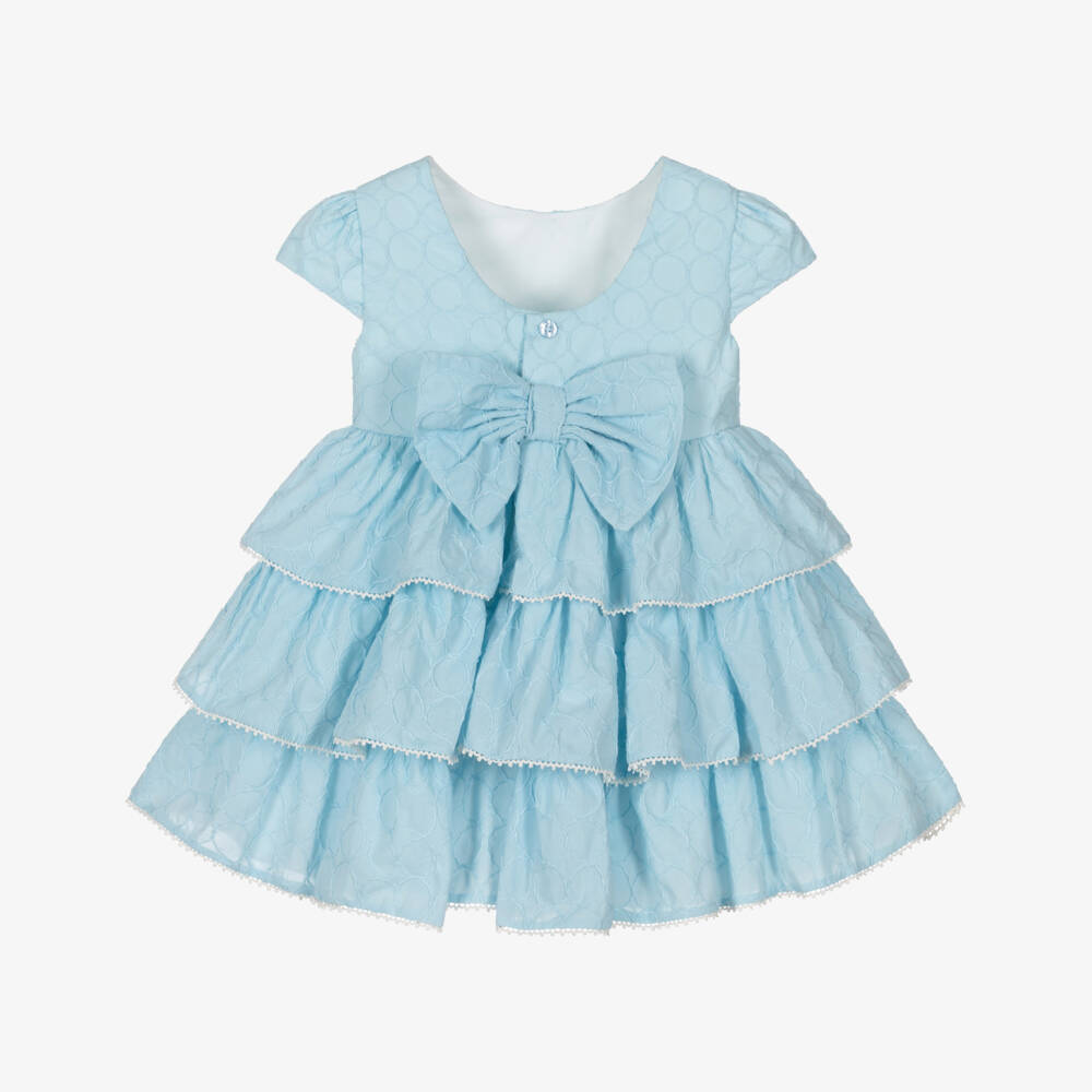 Miranda-Girls Embroidered Blue Cotton Dress | Childrensalon