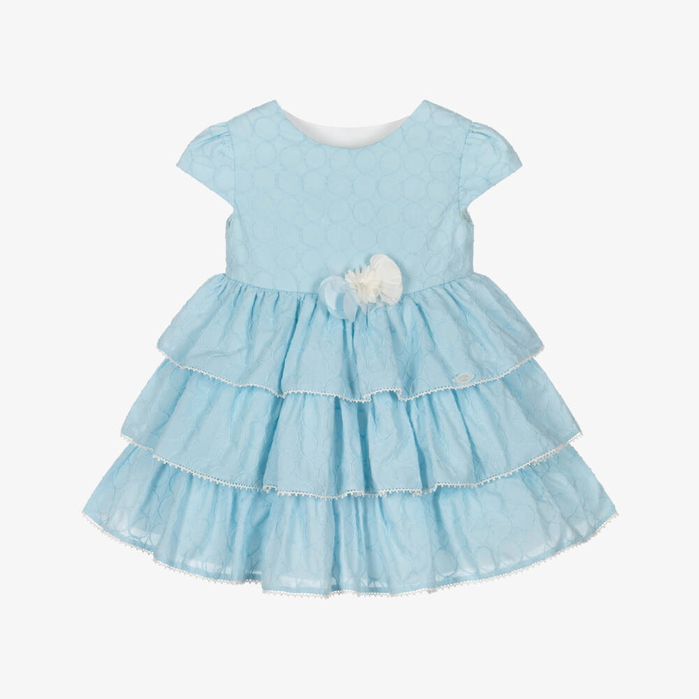 Miranda-Girls Embroidered Blue Cotton Dress | Childrensalon