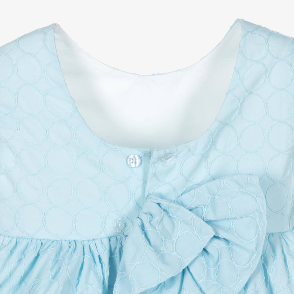 Miranda-Girls Embroidered Blue Cotton Dress | Childrensalon