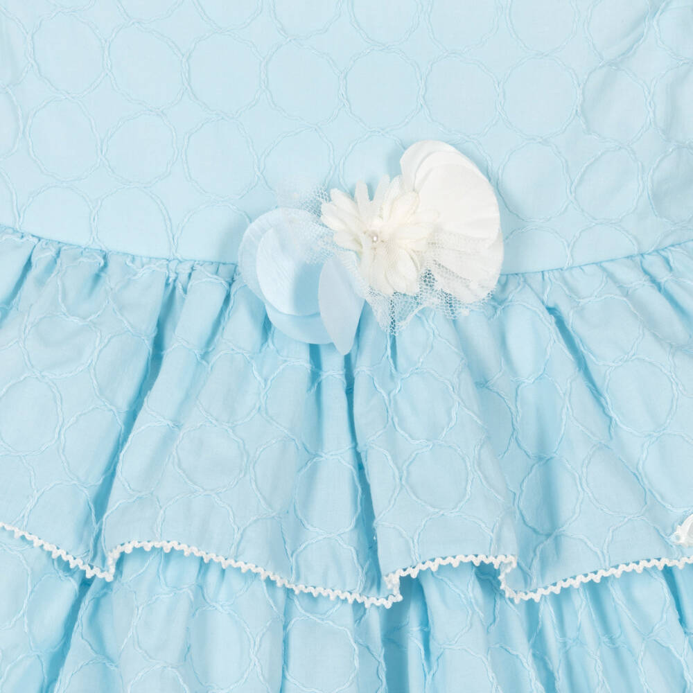 Miranda-Girls Embroidered Blue Cotton Dress | Childrensalon