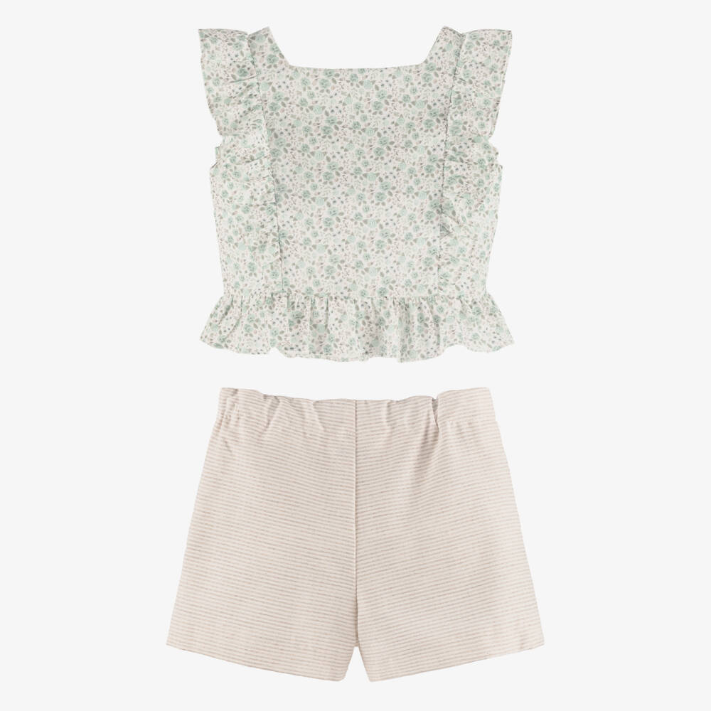 Miranda-Girls Green Blouse & Beige Skort Set | Childrensalon