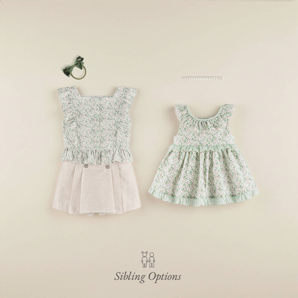 Miranda-Girls Green Blouse & Beige Skort Set | Childrensalon