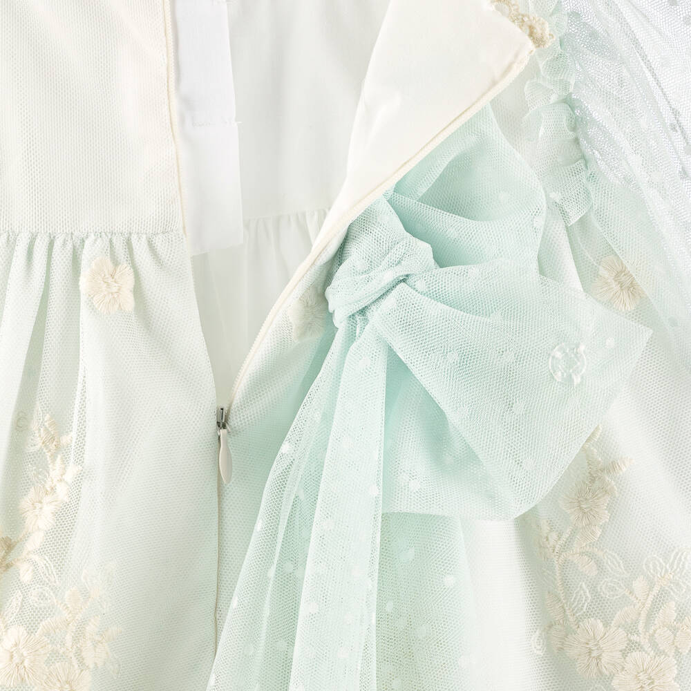 Miranda-Girls Green Tulle & Ivory Embroidered Dress | Childrensalon