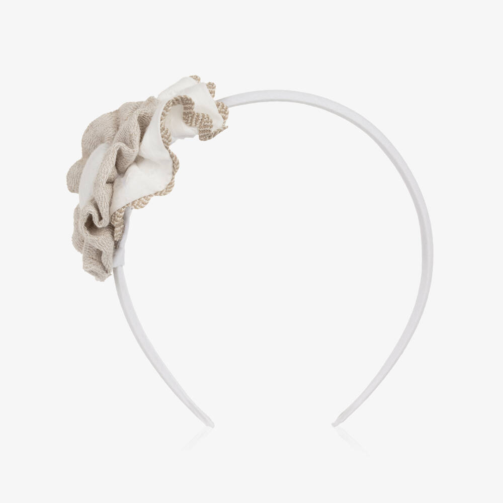 Miranda-Girls Ivory & Beige Flower Rosette Hairband | Childrensalon