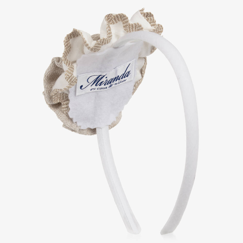 Miranda-Girls Ivory & Beige Flower Rosette Hairband | Childrensalon