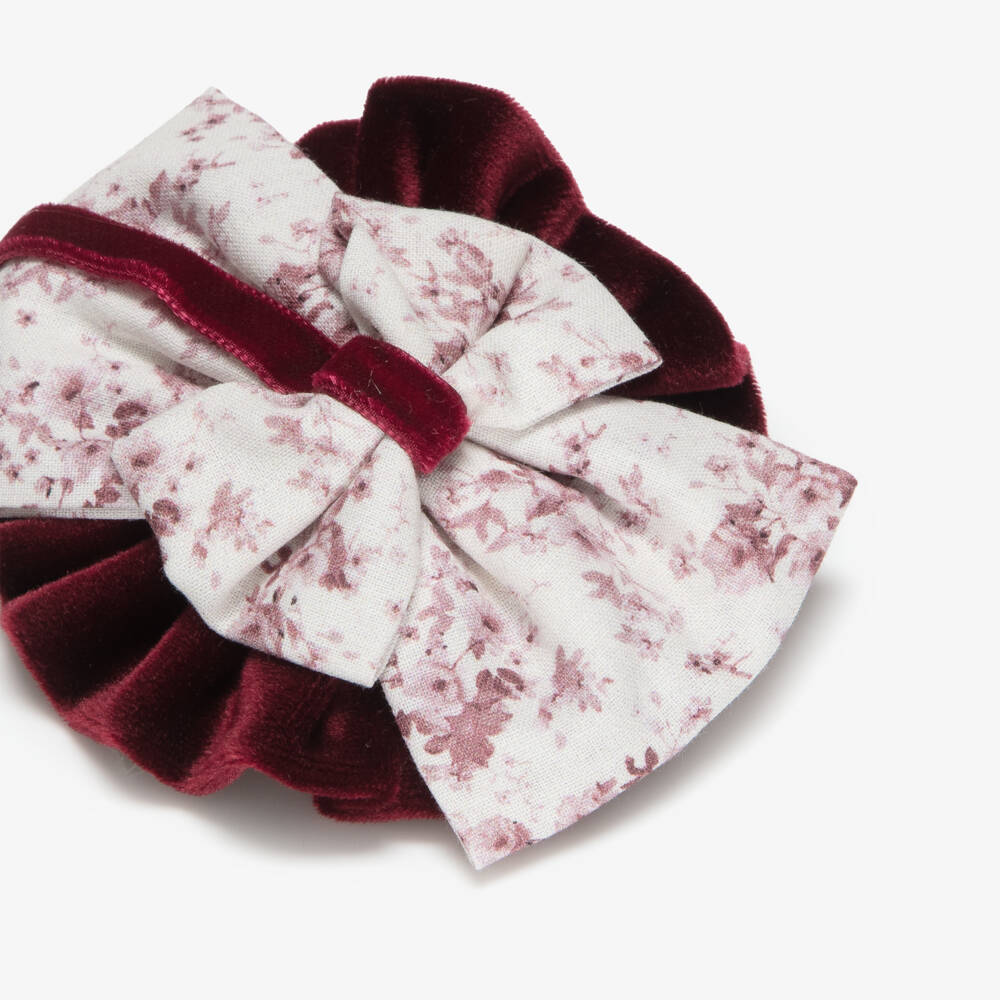 Miranda-Girls Ivory & Burgundy Rosette Hair Clip (11cm) | Childrensalon