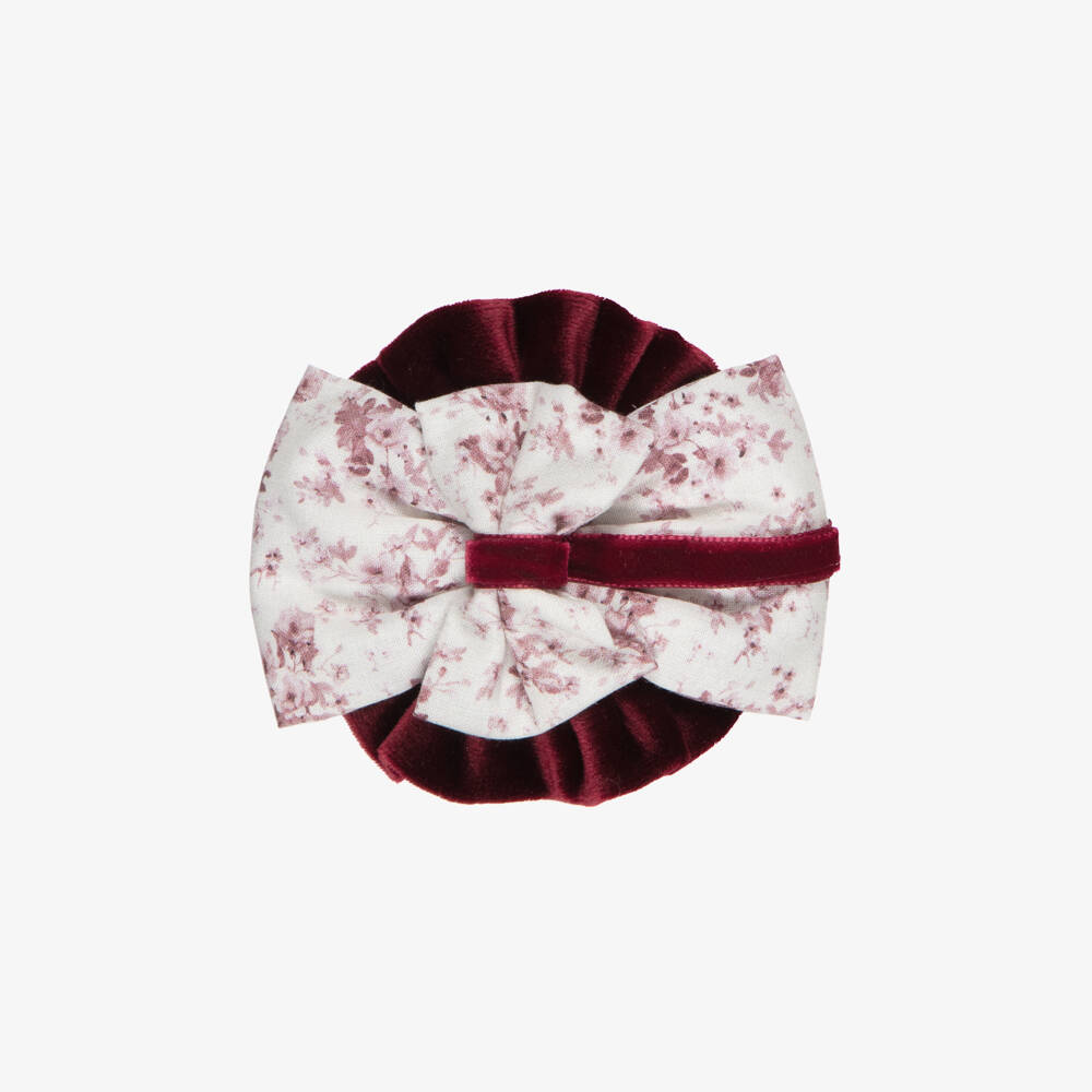 Miranda-Girls Ivory & Burgundy Rosette Hair Clip (11cm) | Childrensalon
