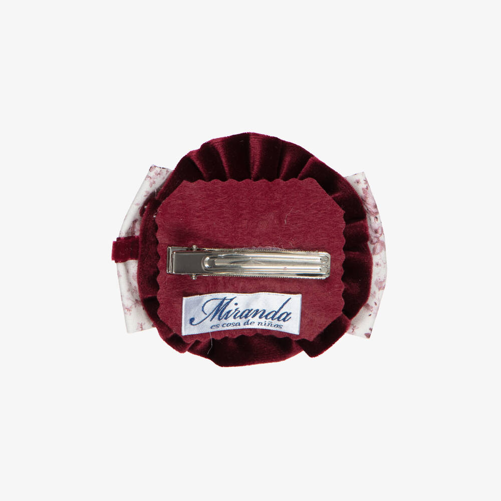 Miranda-Girls Ivory & Burgundy Rosette Hair Clip (11cm) | Childrensalon