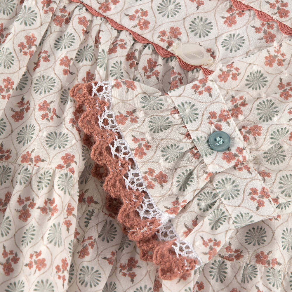 Miranda-Girls Ivory Floral Cotton Long-Sleeved Dress | Childrensalon