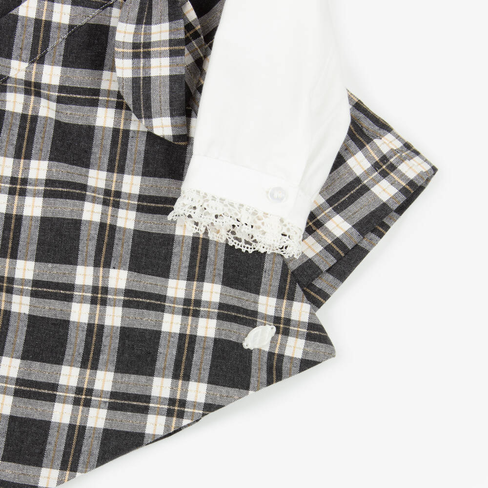 Miranda-Girls Ivory & Grey Tartan Cotton Skort Set | Childrensalon