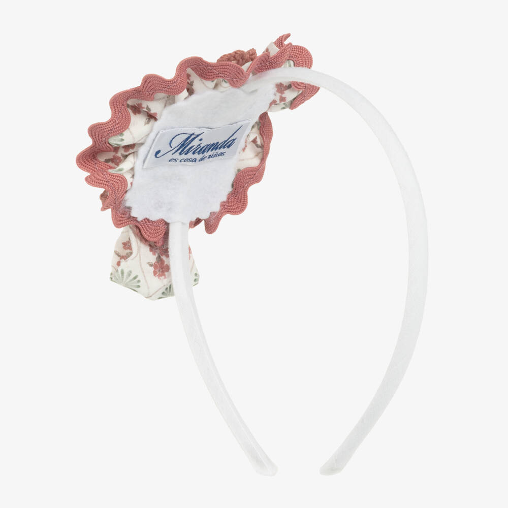 Miranda-Girls Ivory & Pink Floral Rosette Hairband | Childrensalon