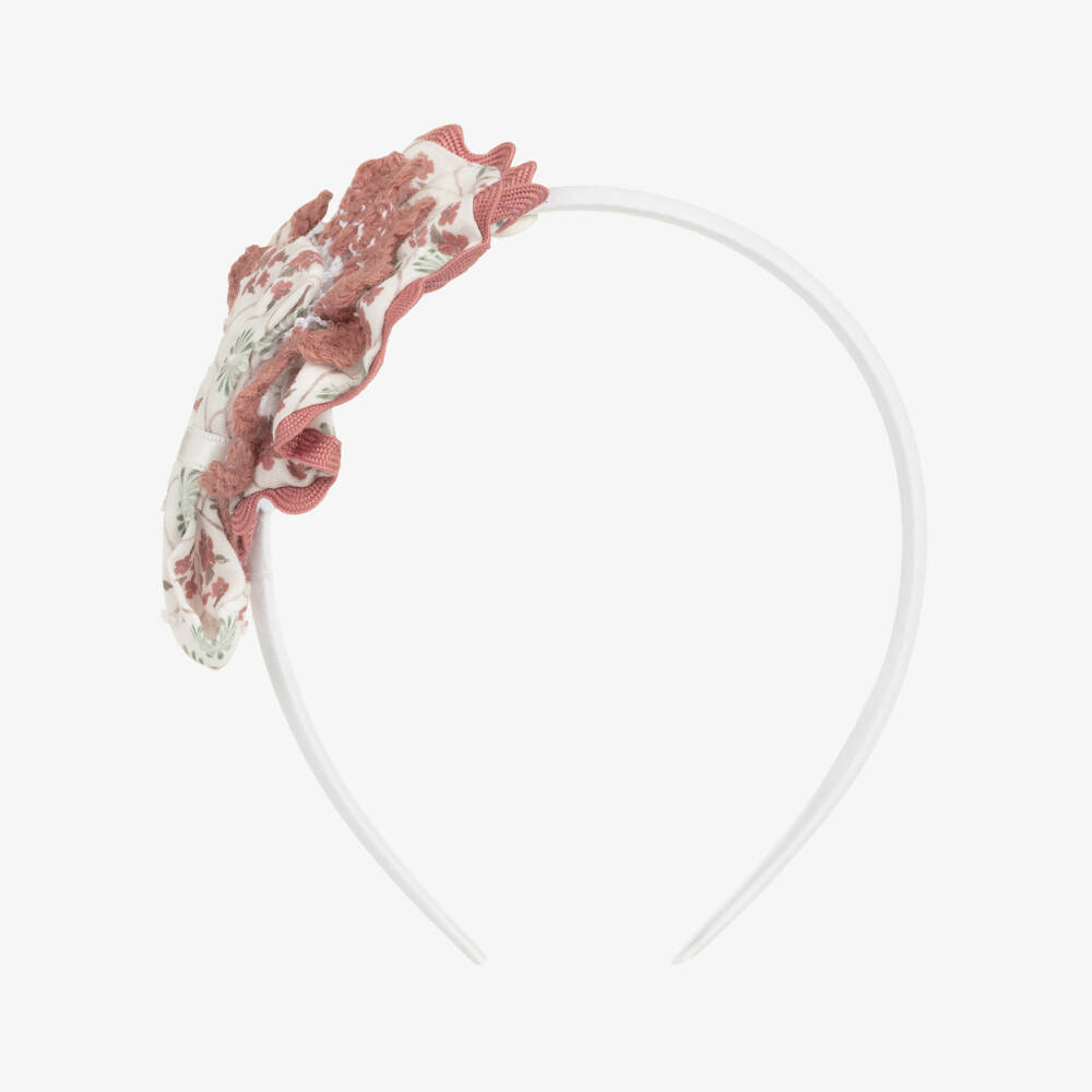 Miranda-Girls Ivory & Pink Floral Rosette Hairband | Childrensalon