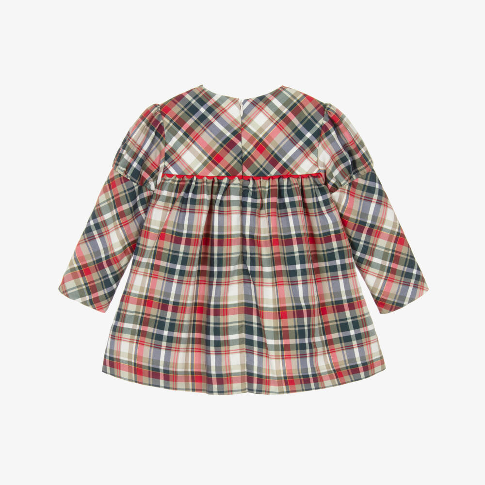 Miranda-Girls Ivory, Red & Green Cotton Tartan Dress | Childrensalon