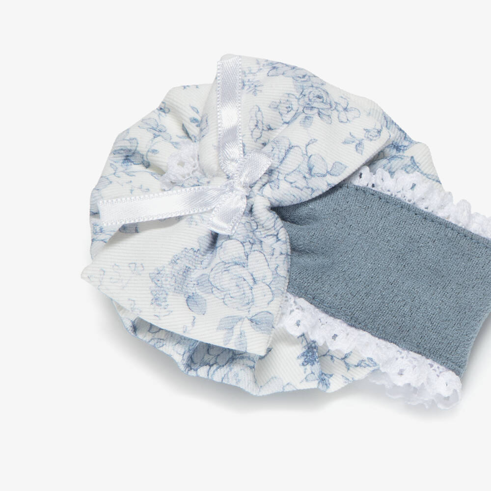 Miranda-Girls Ivory Rosette Hair Clip with Blue Floral Print (9cm) | Childrensalon