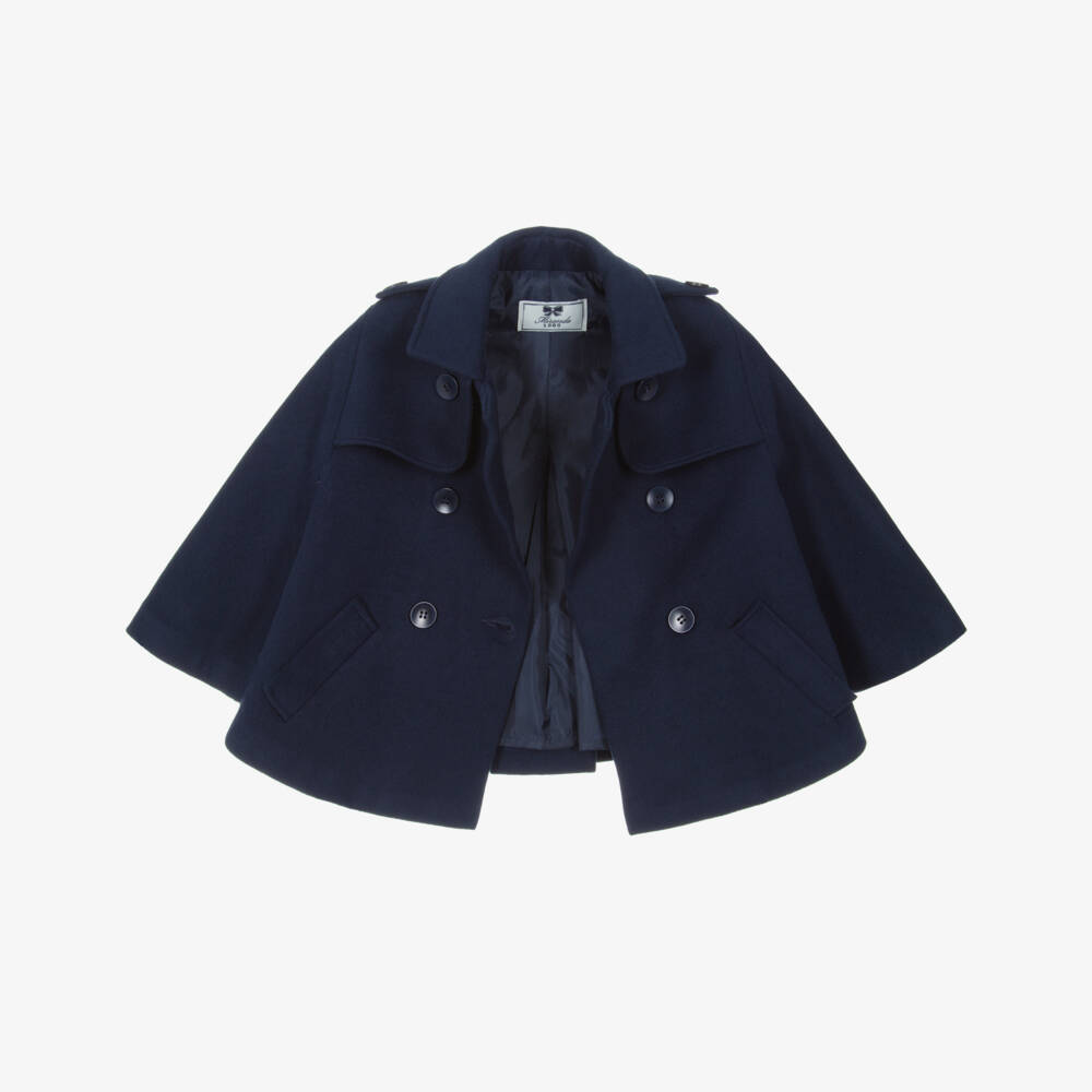 Miranda-Girls Navy Blue Felted Cape | Childrensalon