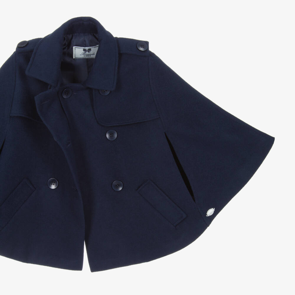 Miranda-Girls Navy Blue Felted Cape | Childrensalon