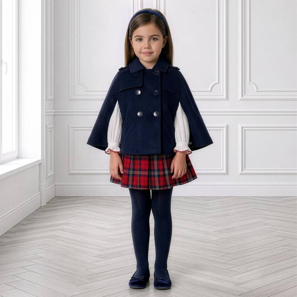 Miranda-Girls Navy Blue Felted Cape | Childrensalon