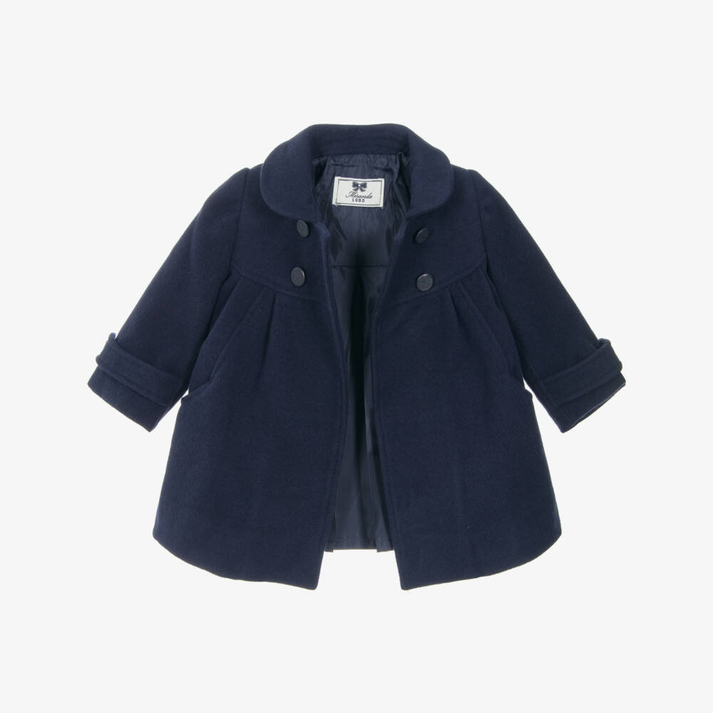 Miranda-Girls Navy Blue Felted Double-Breasted Coat | Childrensalon