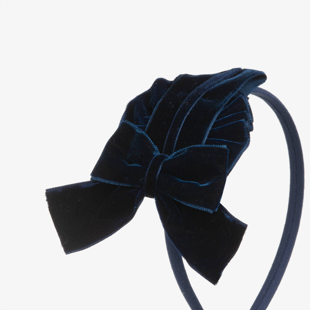 Miranda-Girls Navy Blue Velvet Bow Hairband | Childrensalon