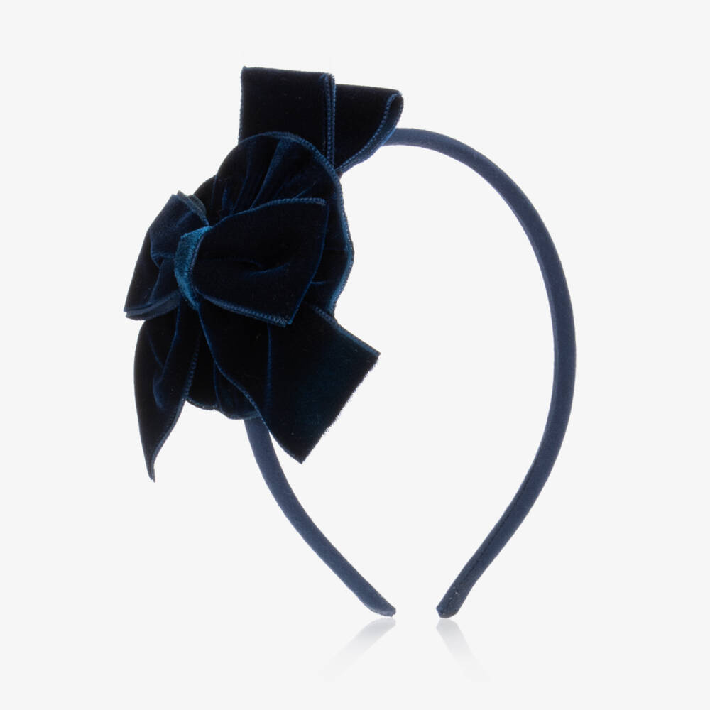 Miranda-Girls Navy Blue Velvet Bow Hairband | Childrensalon
