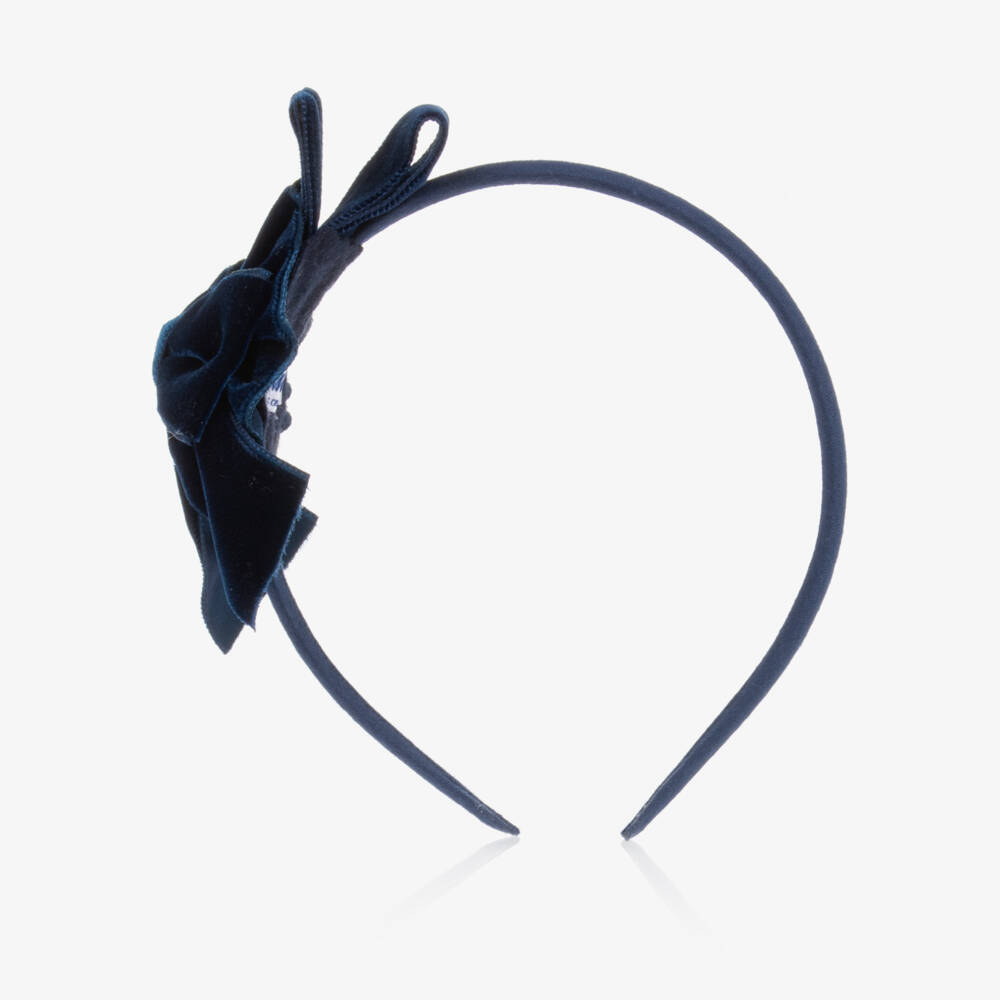 Miranda-Girls Navy Blue Velvet Bow Hairband | Childrensalon