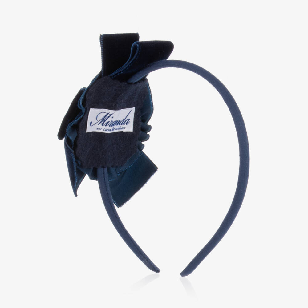 Miranda-Girls Navy Blue Velvet Bow Hairband | Childrensalon