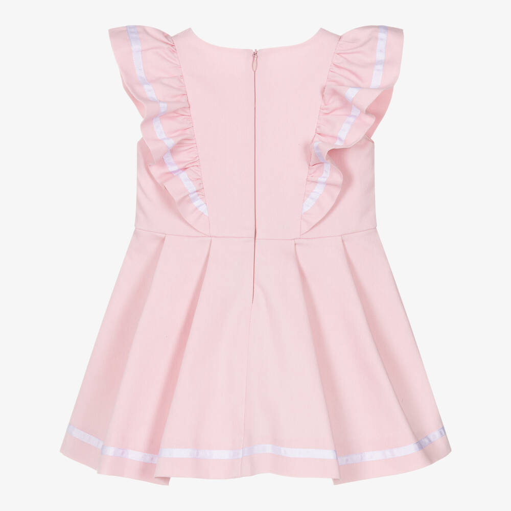 Miranda-Girls Pink Cotton Twill Ruffle & Bow Dress | Childrensalon