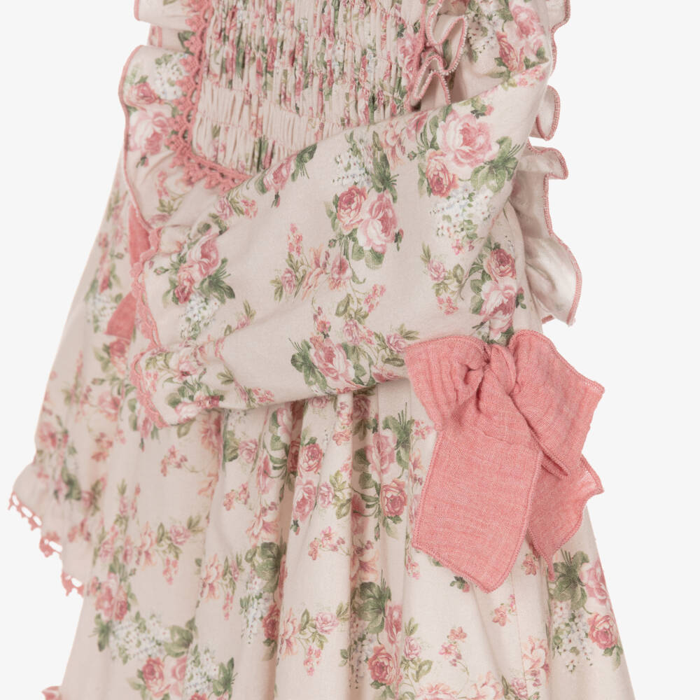 Miranda-Girls Pink Floral Cotton Dress with Ruffles | Childrensalon
