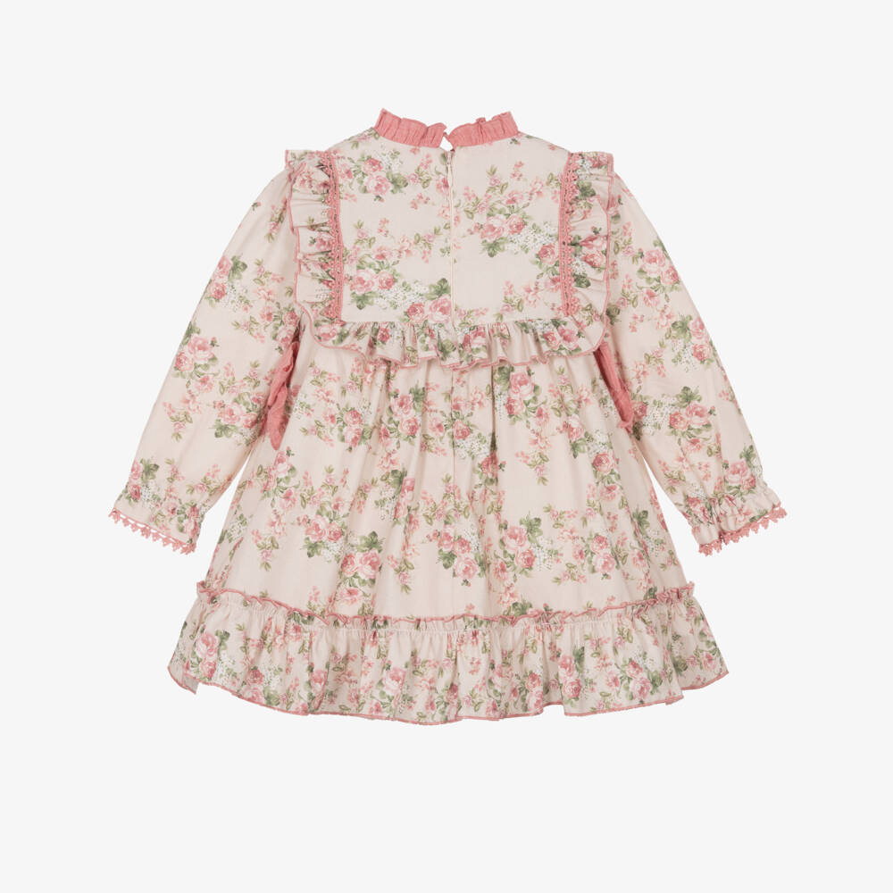 Miranda-Girls Pink Floral Cotton Dress with Ruffles | Childrensalon