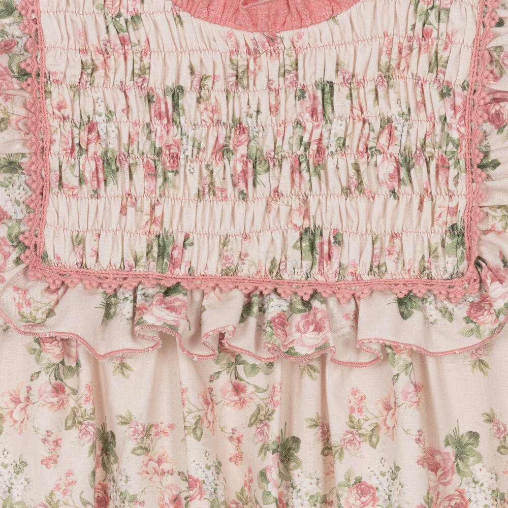 Miranda-Girls Pink Floral Cotton Dress with Ruffles | Childrensalon